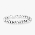 Thick Cuban Link Chain Bracelet in Rhodium Plated Sterling Silver, 7mm