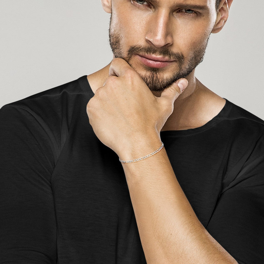 Figaro Chain Bracelet in Sterling Silver, 3mm