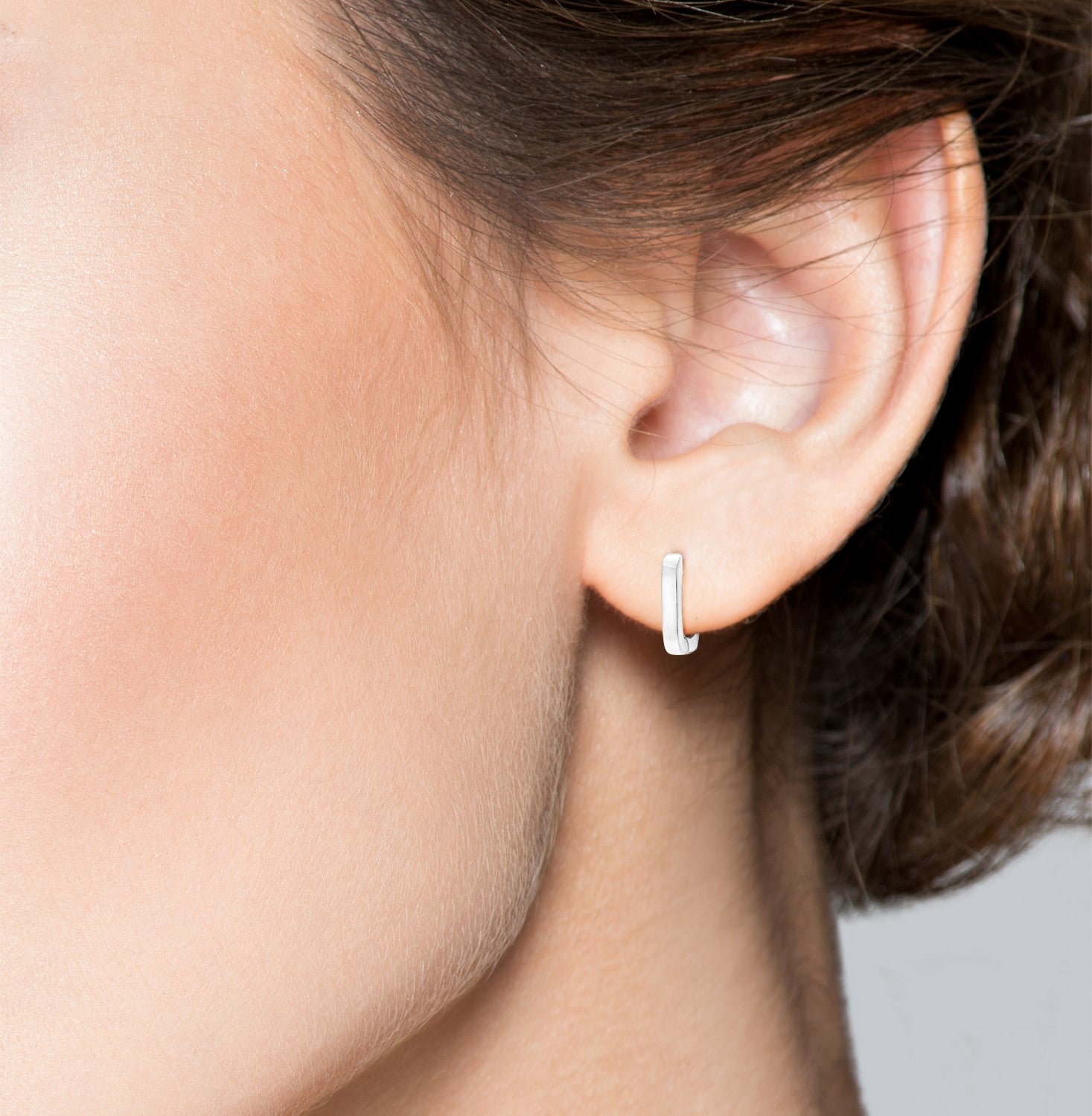 Small Huggie Square Hoop Earrings in Sterling Silver, 15mm