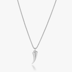 Braided Rope Italian Horn Pendant Necklace in Rhodium Plated Sterling Silver