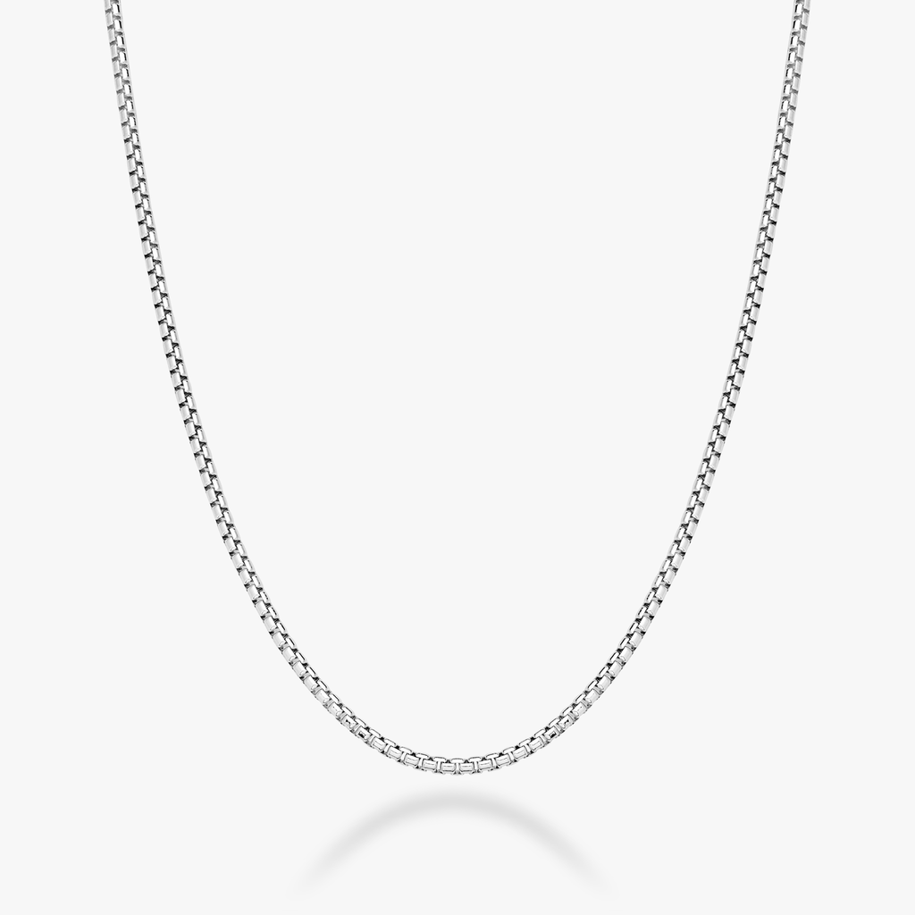 Round Box Chain Necklace in Sterling Silver, 2mm