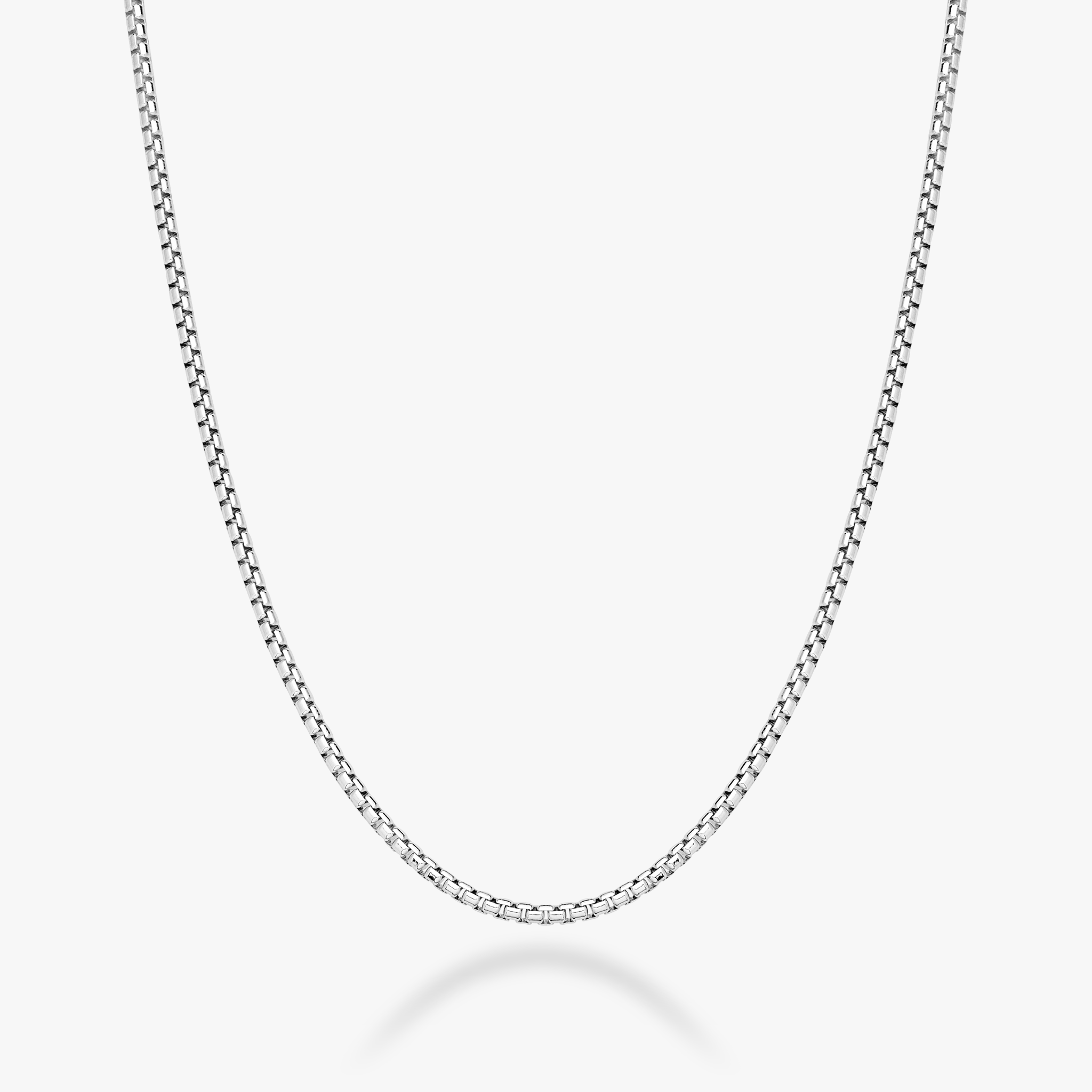 Round Box Chain Necklace in Sterling Silver, 2mm