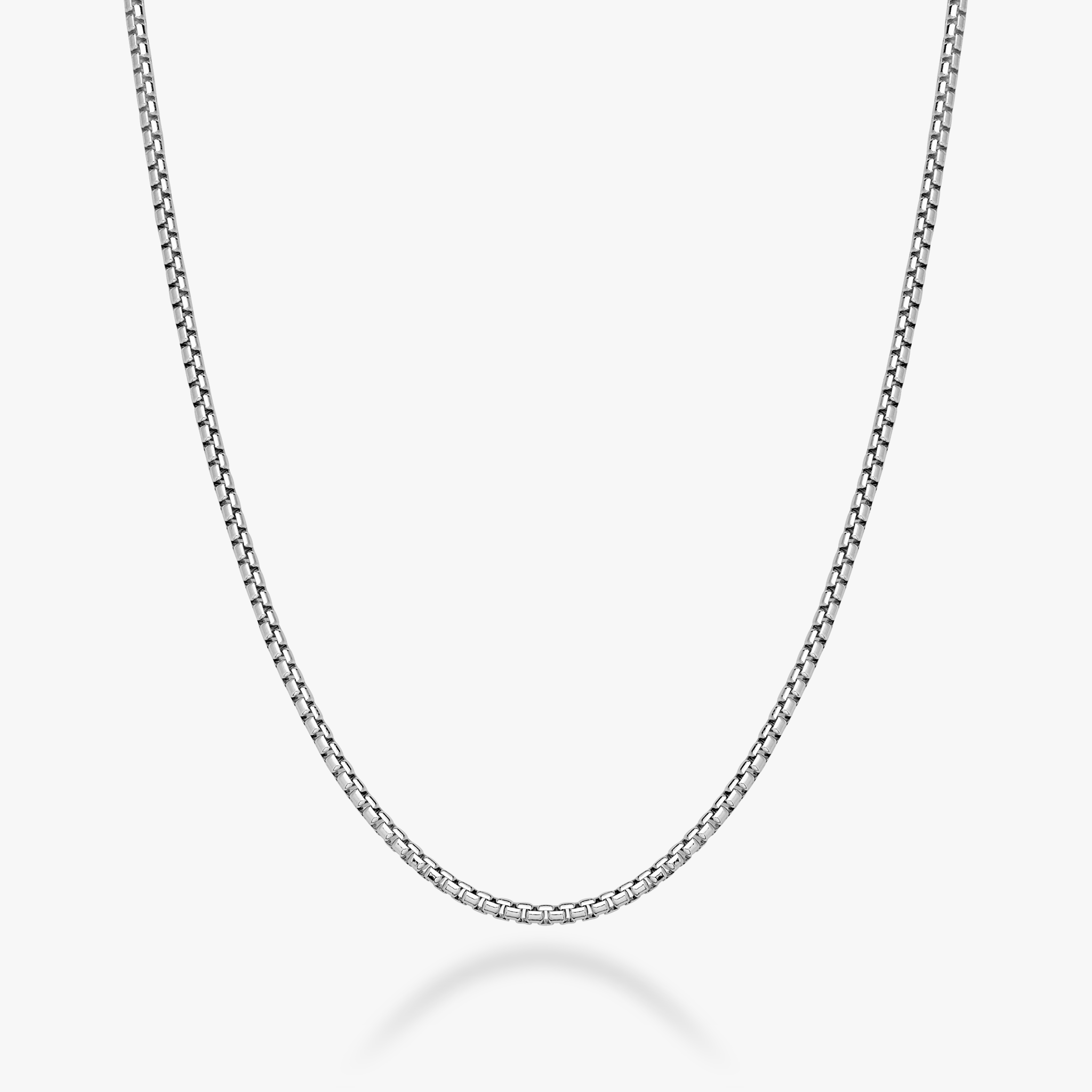 Round Box Chain Necklace in Rhodium Plated Sterling Silver, 2mm