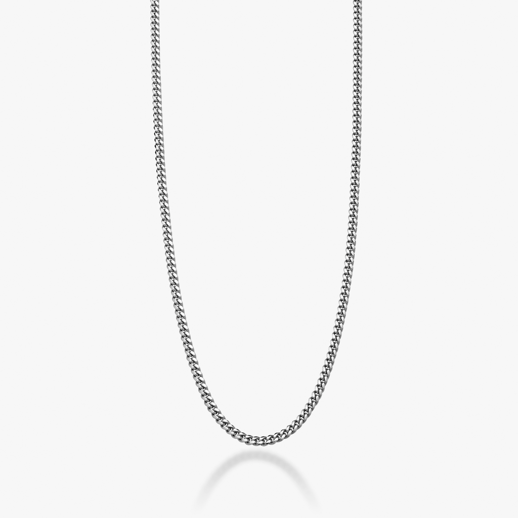 Thick Cuban Link Chain Necklace in Rhodium Plated Sterling Silver, 3.2mm