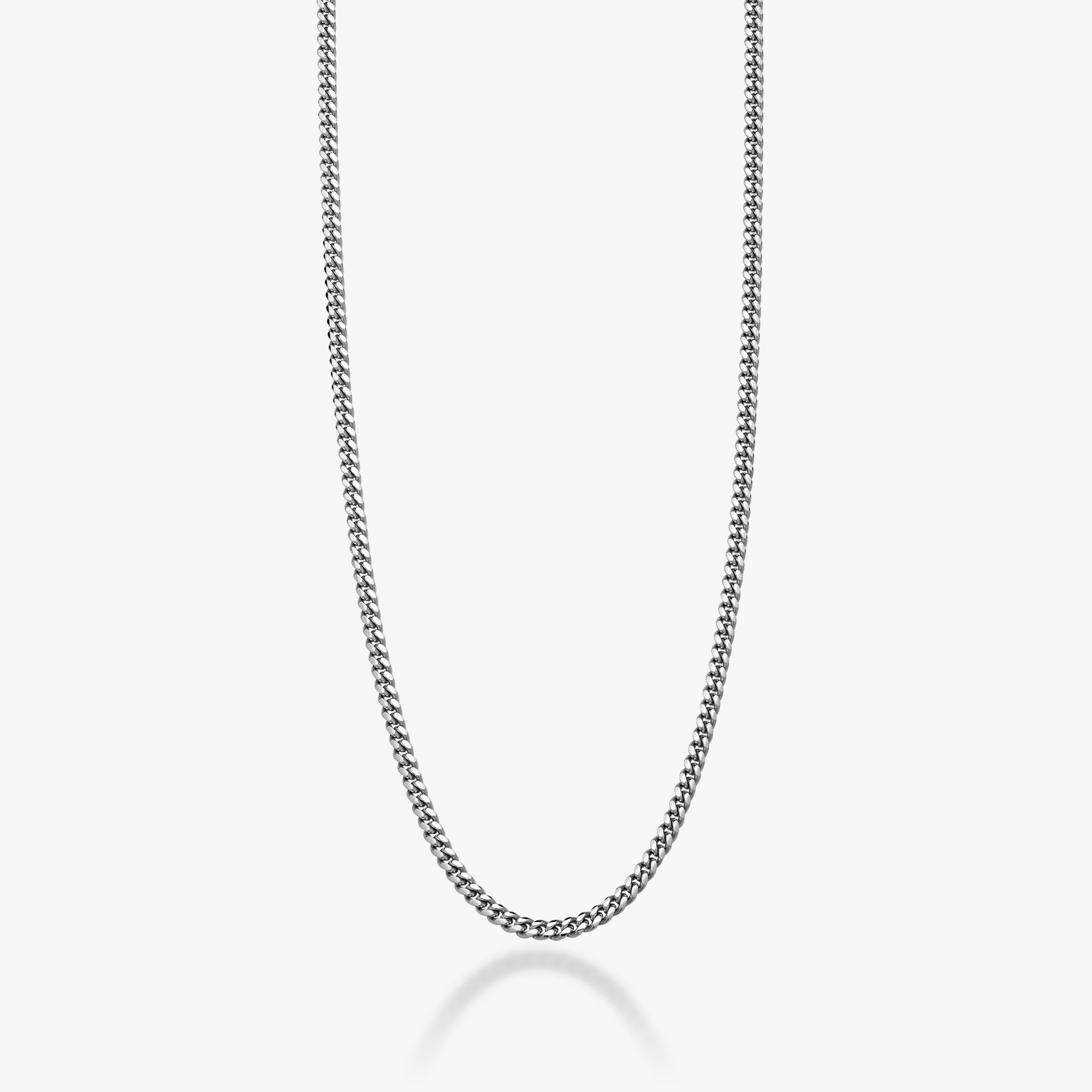 Thick Cuban Link Chain Necklace in Rhodium Plated Sterling Silver, 3.2mm