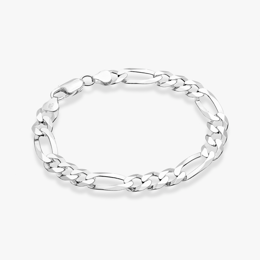 Figaro Chain Bracelet in Sterling Silver, 9mm