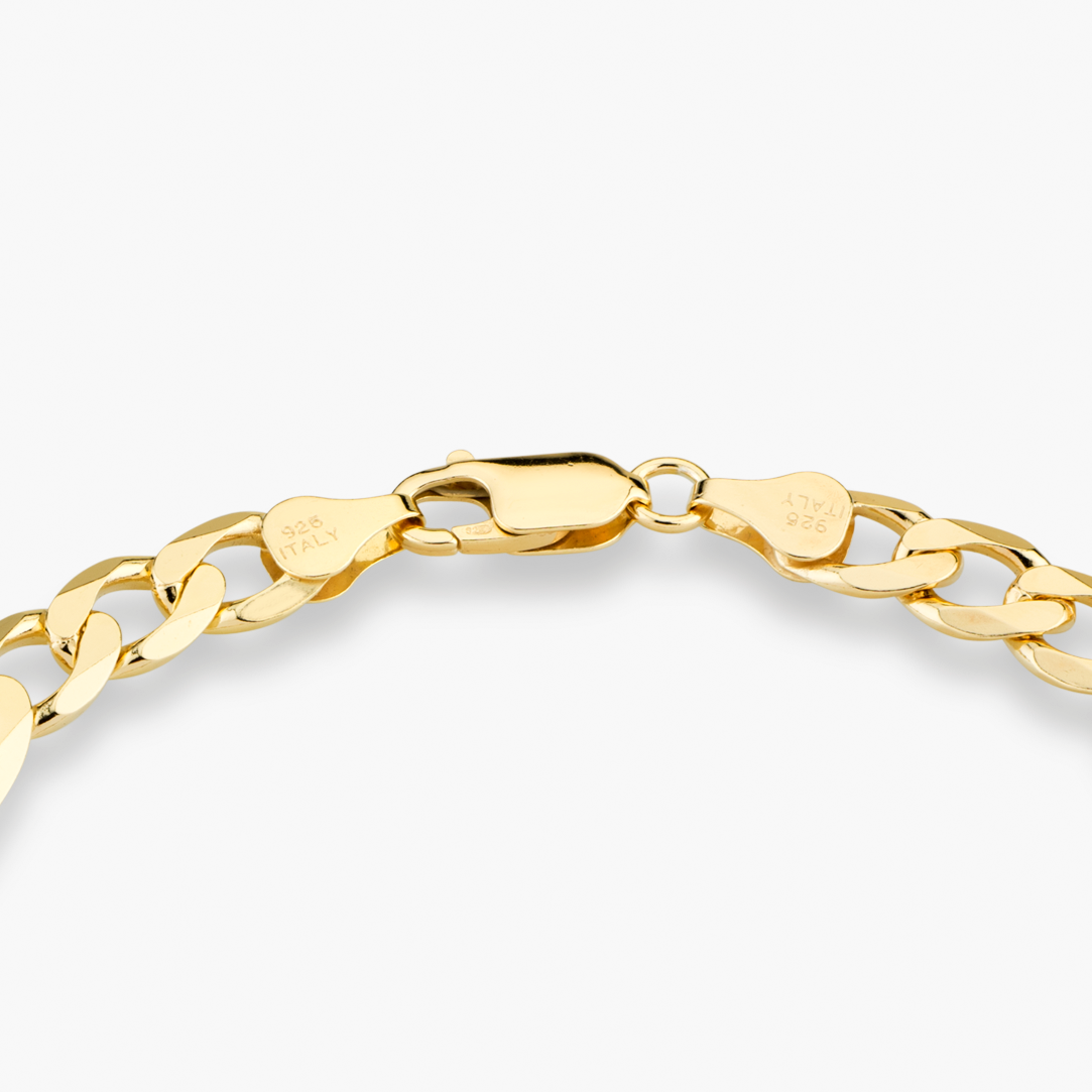 Figaro Chain Bracelet in 18k Gold Over Sterling Silver, 7mm