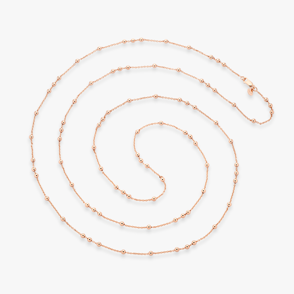Beaded Rosary 60 Inches Long Wrap Layering Station Necklace in 18k Rose Gold Over Bronze