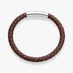 Genuine Italian Braided Brown Leather Bracelet With Stainless Steel Clasp, 6mm
