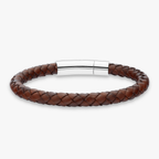 Genuine Italian Braided Brown Leather Bracelet With Stainless Steel Clasp, 6mm