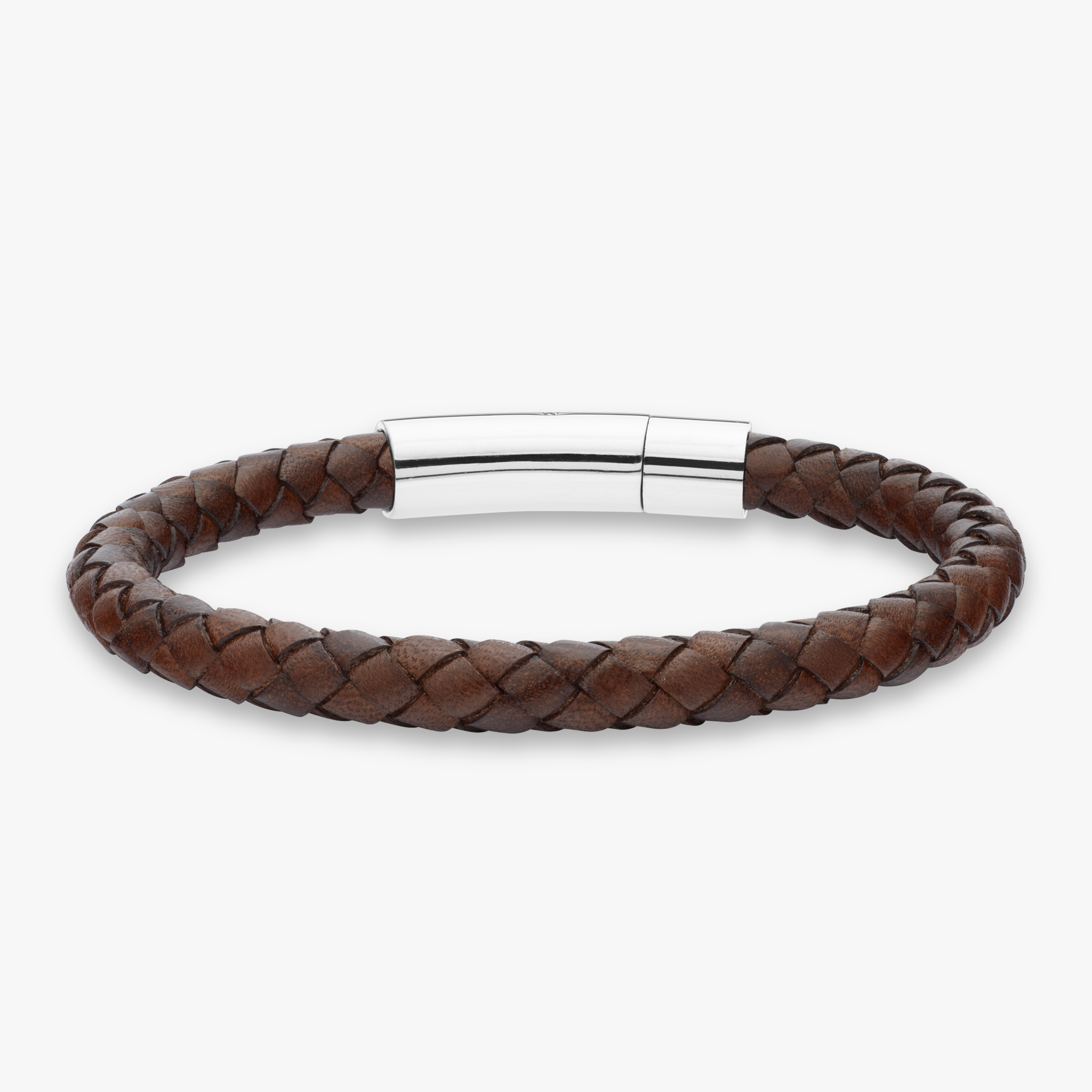 Genuine Italian Braided Brown Leather Bracelet With Stainless Steel Clasp, 6mm