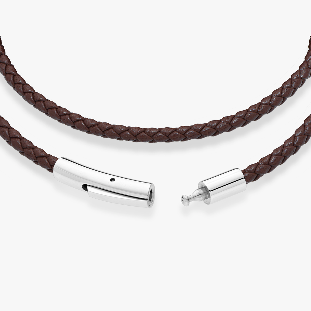 Genuine Italian Double Wrap Braided Brown Leather with Stainless Steel Clasp, 3mm