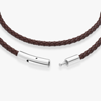 Genuine Italian Double Wrap Braided Brown Leather with Stainless Steel Clasp, 3mm