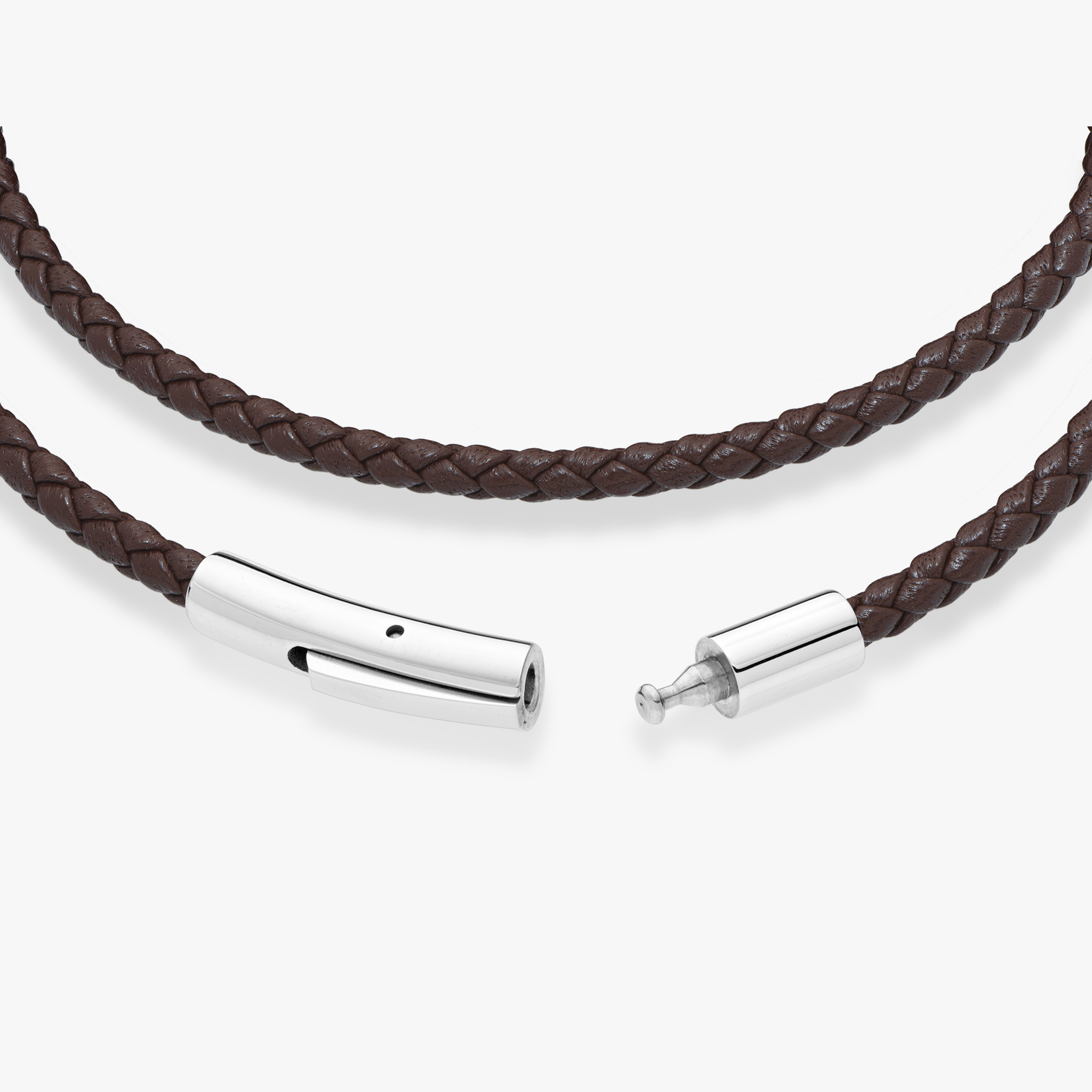 Genuine Italian Double Wrap Braided Brown Leather with Stainless Steel Clasp, 3mm