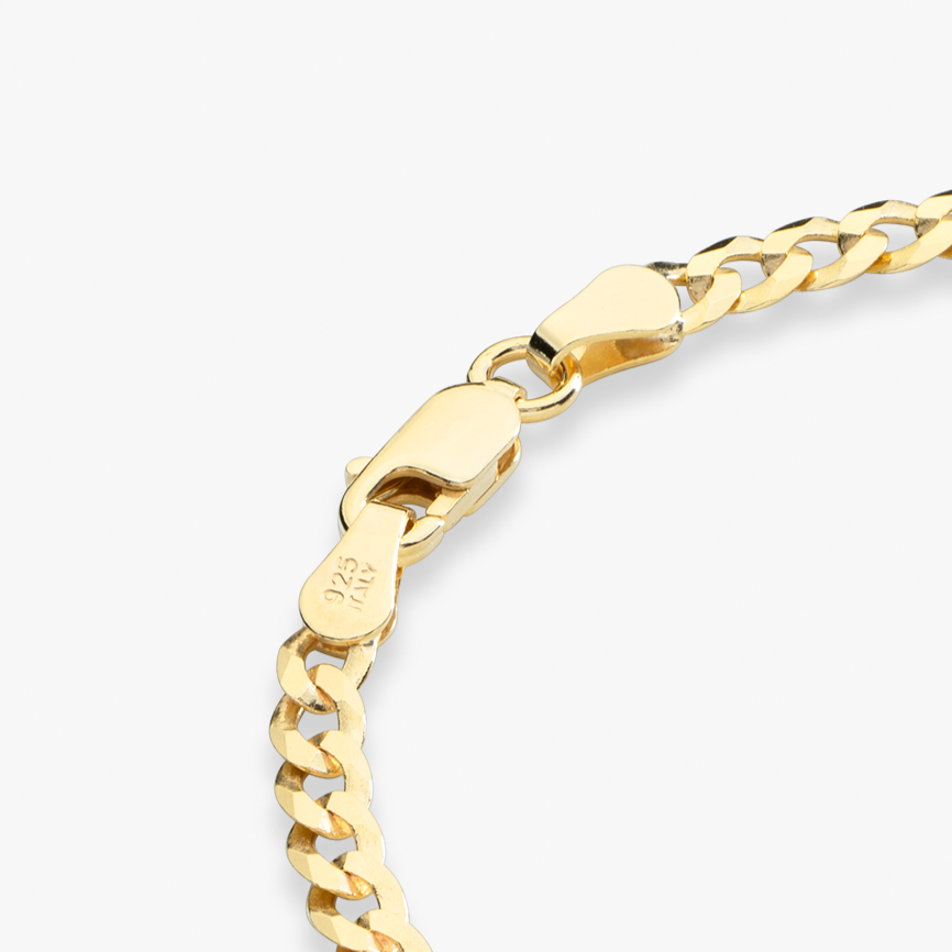 Cuban Chain Bracelet in 18k Gold Over Sterling Silver, 3.5mm