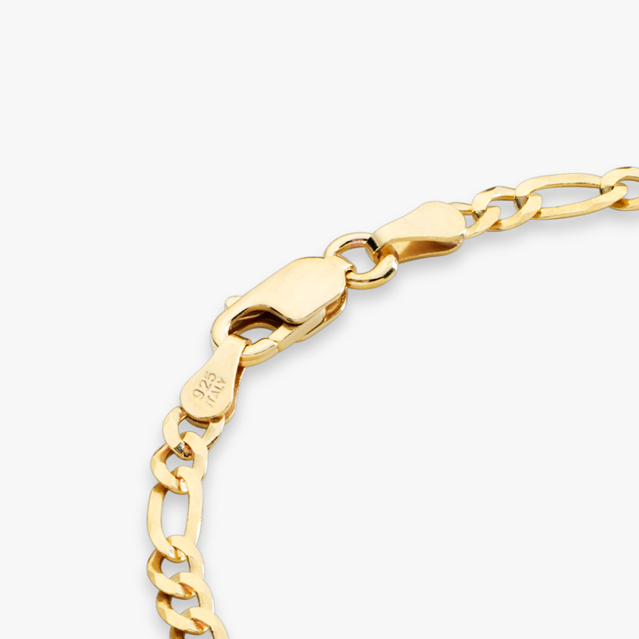 Figaro Chain Bracelet in 18k Gold Over Sterling Silver, 3mm