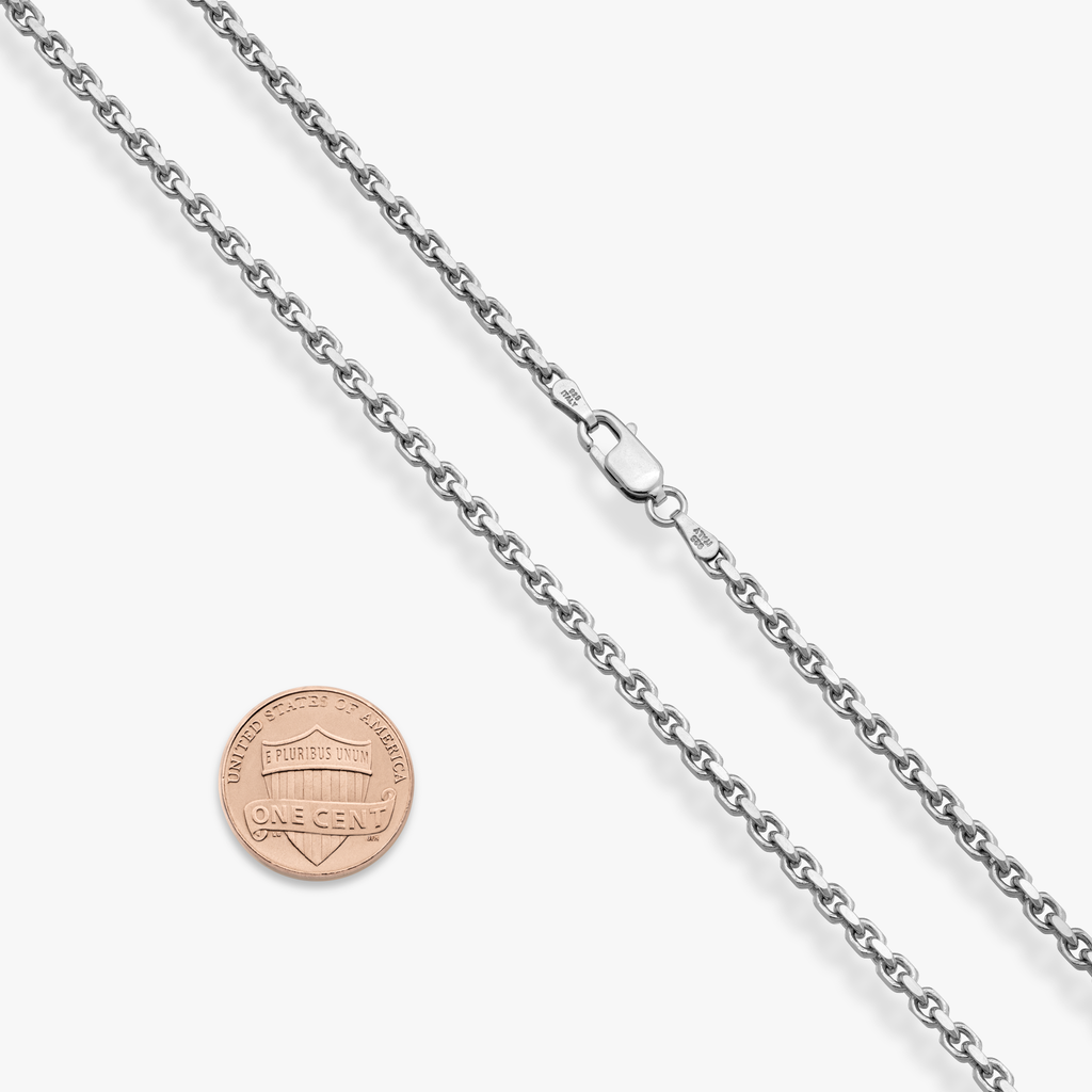 Open Box Chain Necklace in Rhodium Plated Sterling Silver, 3mm