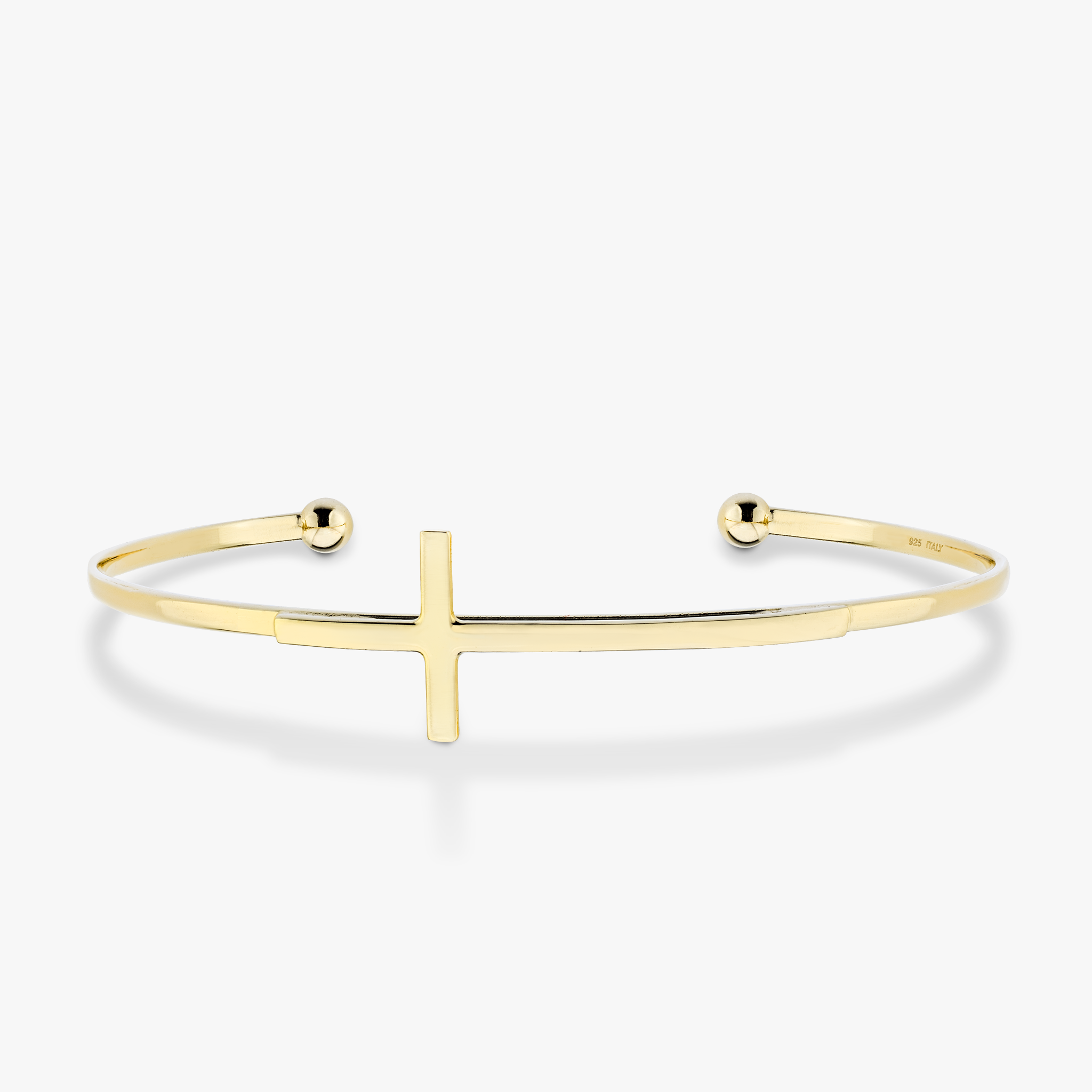 Adjustable Sideways Cross Cuff Bracelet in 18k Gold Over Sterling Silver