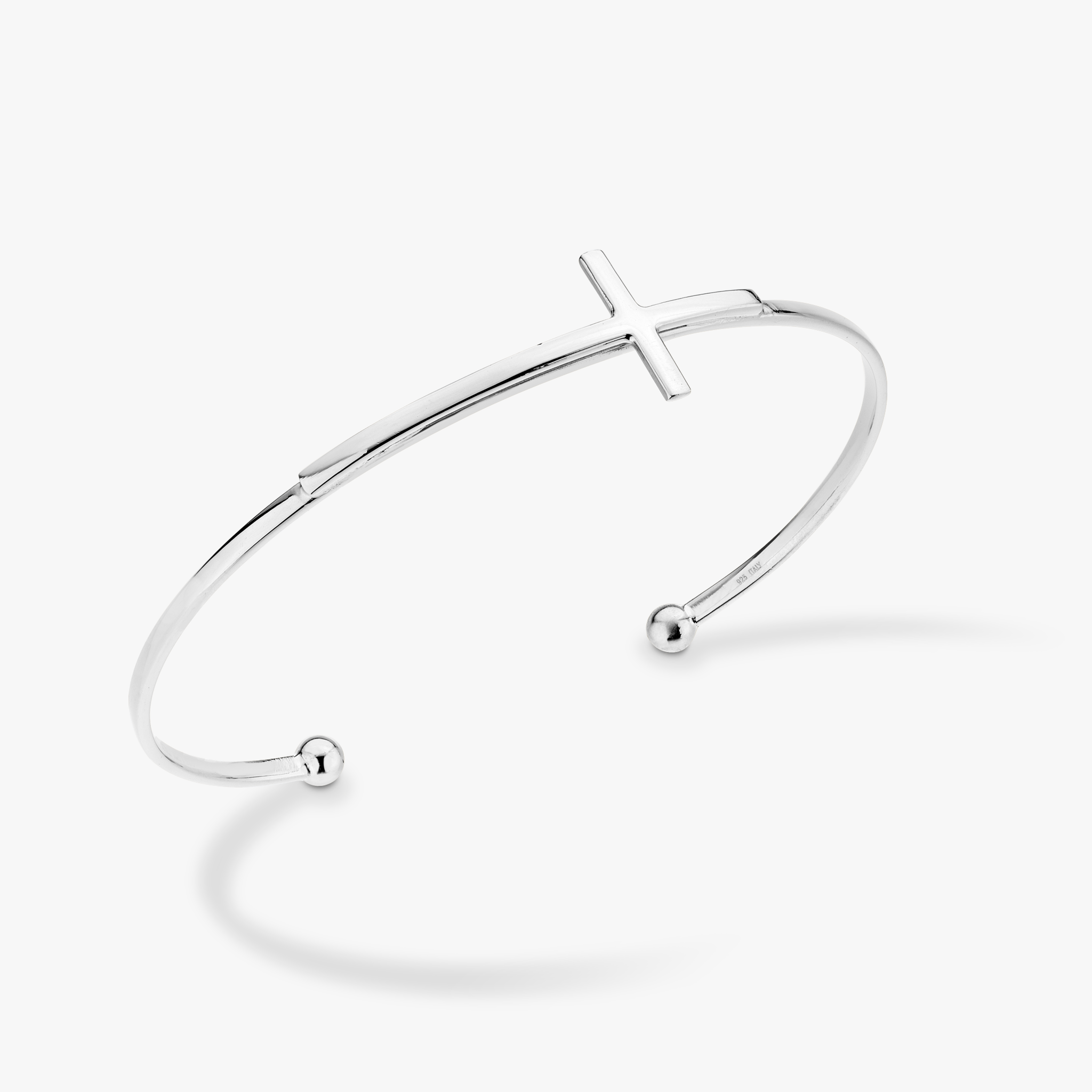 Adjustable Sideways Cross Cuff Bracelet in Sterling Silver