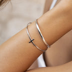 Adjustable Sideways Cross Cuff Bracelet in Sterling Silver