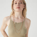 Beaded Rosary 60 Inches Long Wrap Layering Station Necklace in 18k Rose Gold Over Bronze