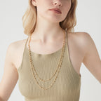 Beaded Rosary 60 Inches Long Wrap Layering Station Necklace in 18k Gold Over Bronze