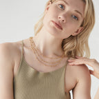 Beaded Rosary 60 Inches Long Wrap Layering Station Necklace in 18k Gold Over Bronze