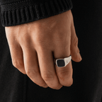 Onyx Squared Stone Signet Ring (Silver)