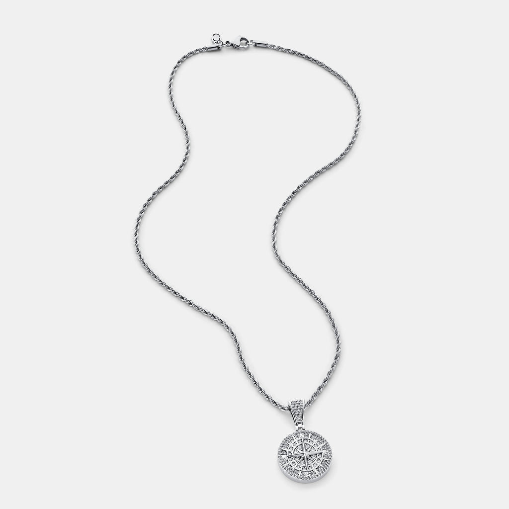 Iced Compass Pendant (Silver)