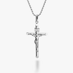 Crucifix Cross Pendant Necklace in Rhodium Plated Sterling Silver, Large