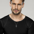 Crucifix Cross Pendant Necklace in Rhodium Plated Sterling Silver, Small