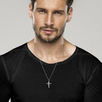 Crucifix Cross Pendant Necklace in Rhodium Plated Sterling Silver, Small