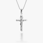 Crucifix Cross Pendant Necklace in Rhodium Plated Sterling Silver, Small