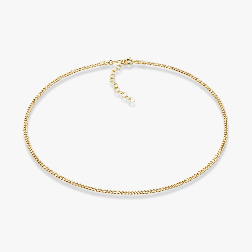 Cuban Adjustable Choker Necklace in 18k Gold Over Sterling Silver, 2.5mm
