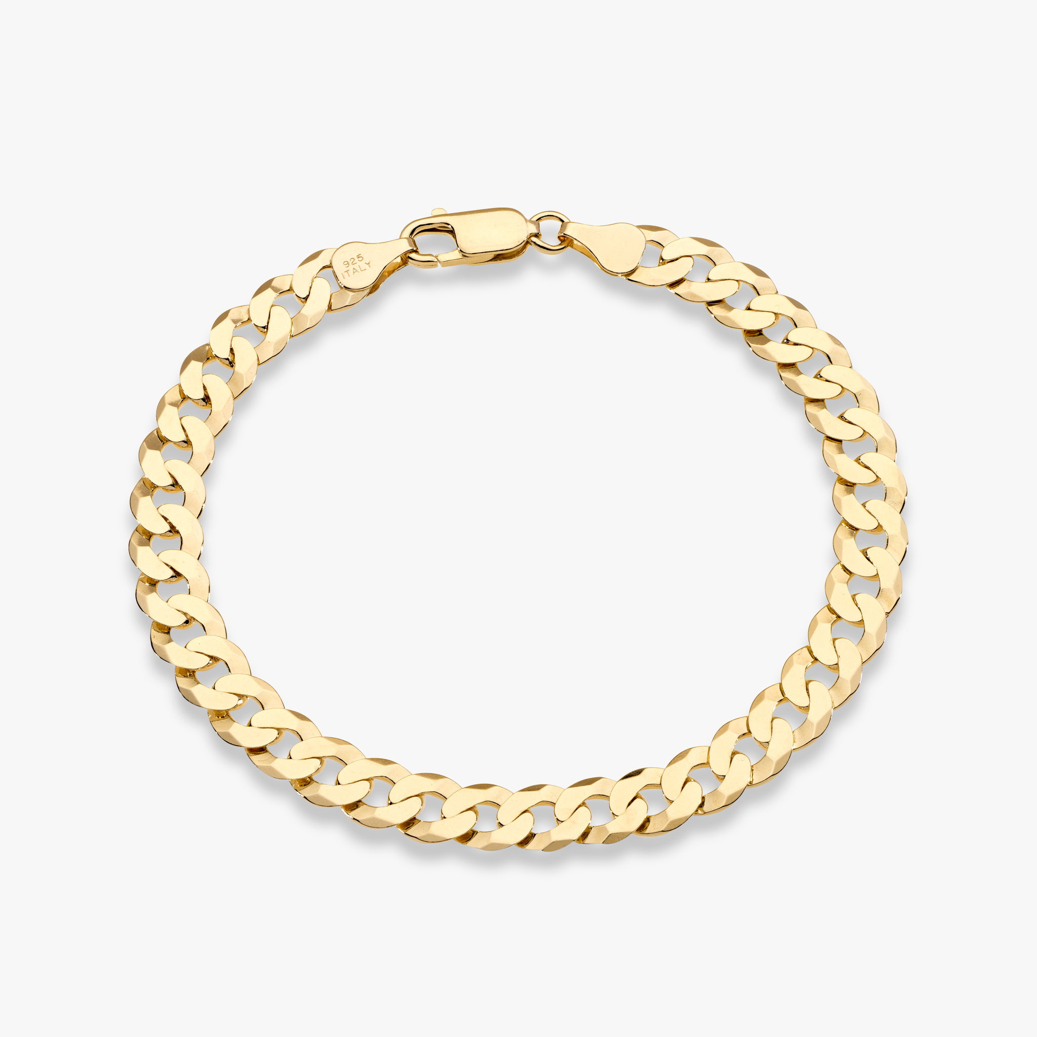 Cuban Chain Bracelet in 18k Gold Over Sterling Silver, 7mm