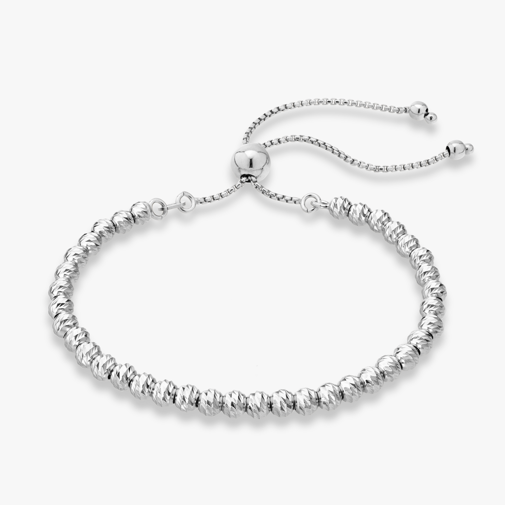 Diamond-Cut Bead Adjustable Bolo Bracelet in Sterling Silver, 4mm