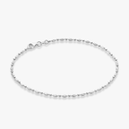 Diamond-Cut Oval and Round Bead Anklet in Sterling Silver