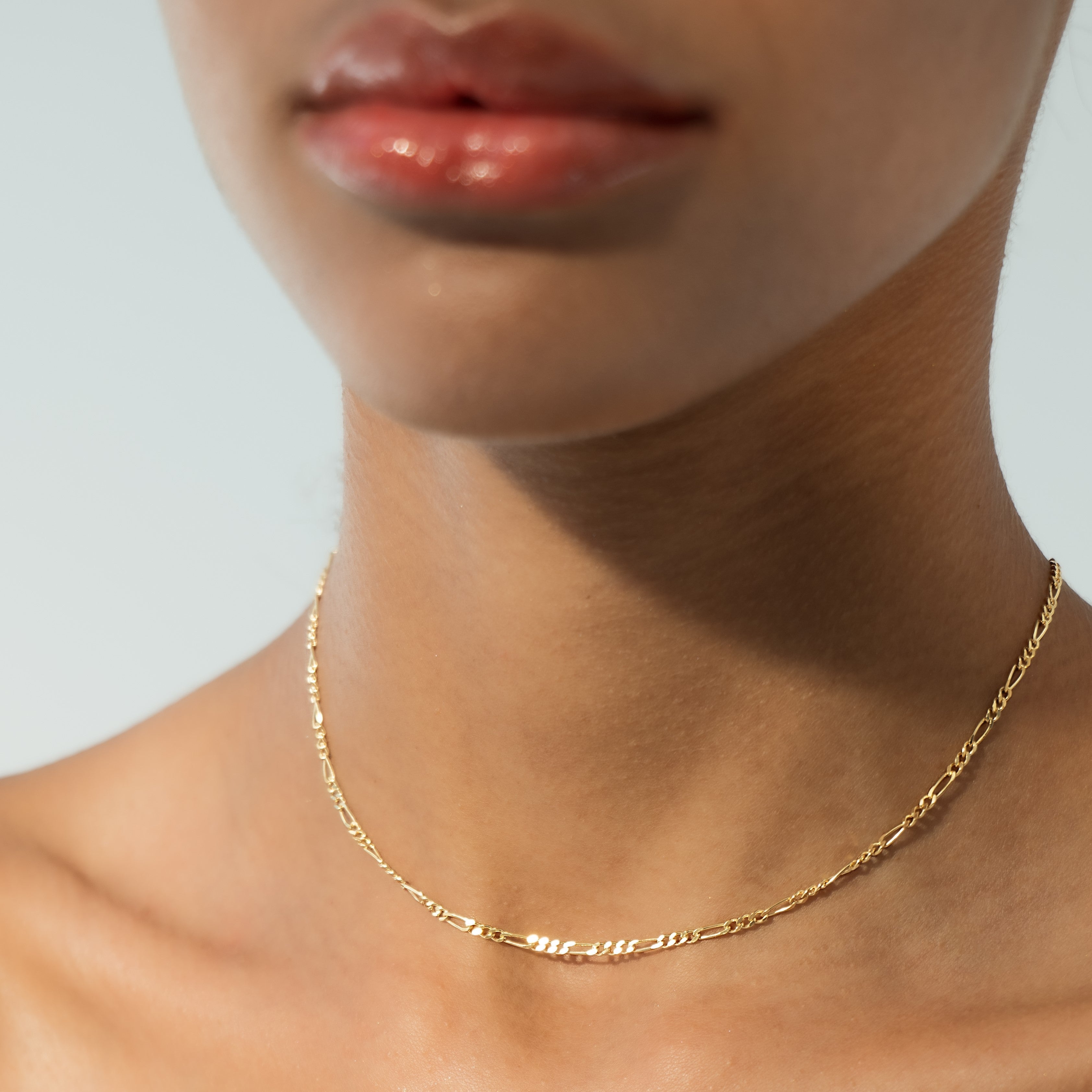 Figaro Adjustable Choker Necklace in 18k Gold Over Sterling Silver, 2.3mm
