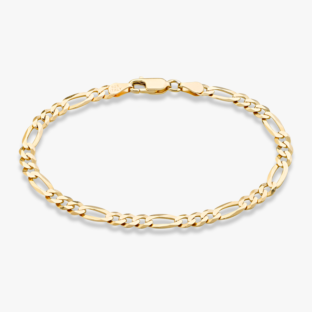 Figaro Chain Bracelet in 18k Gold Over Sterling Silver, 5mm