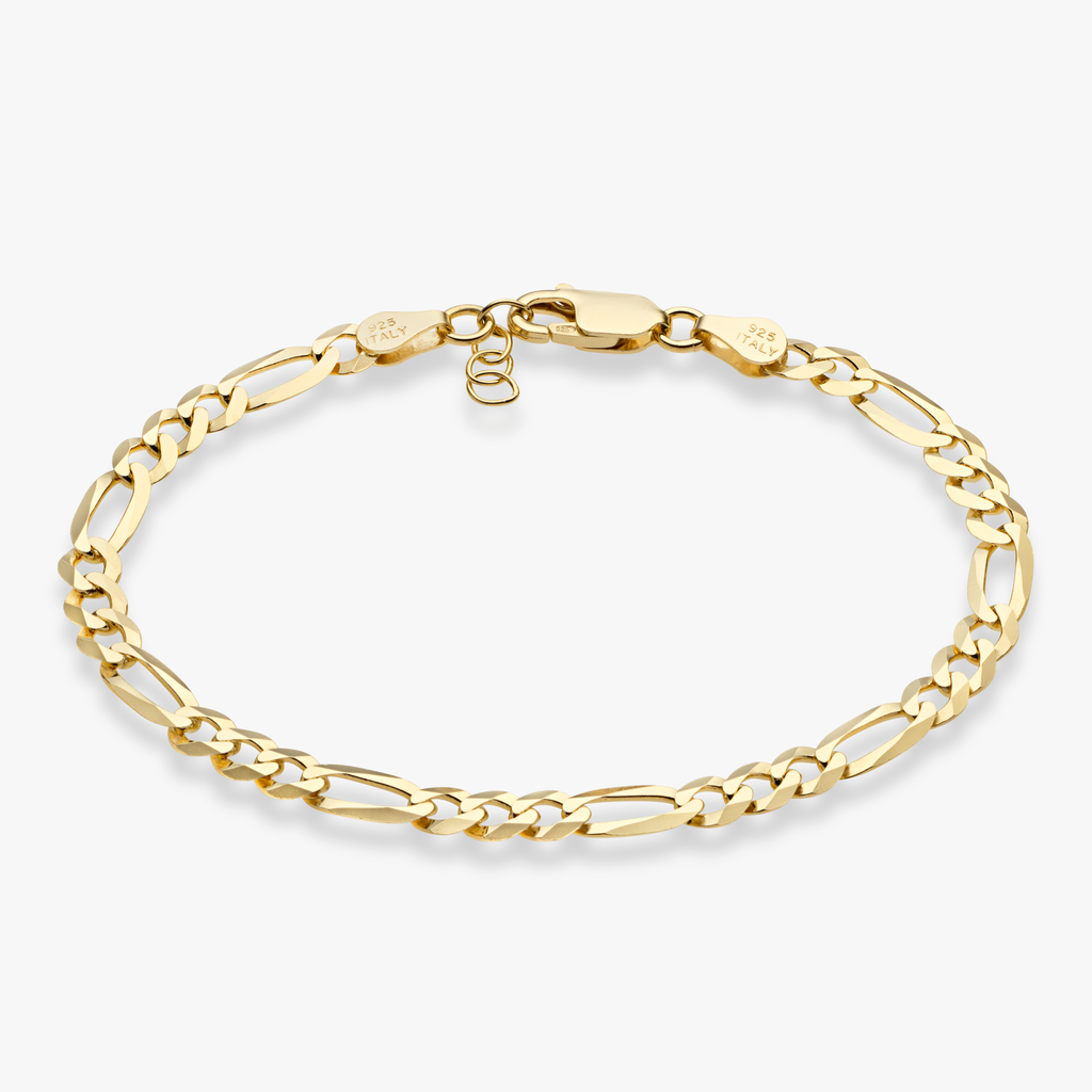 Figaro Chain Bracelet in 18k Gold Over Sterling Silver, 5mm