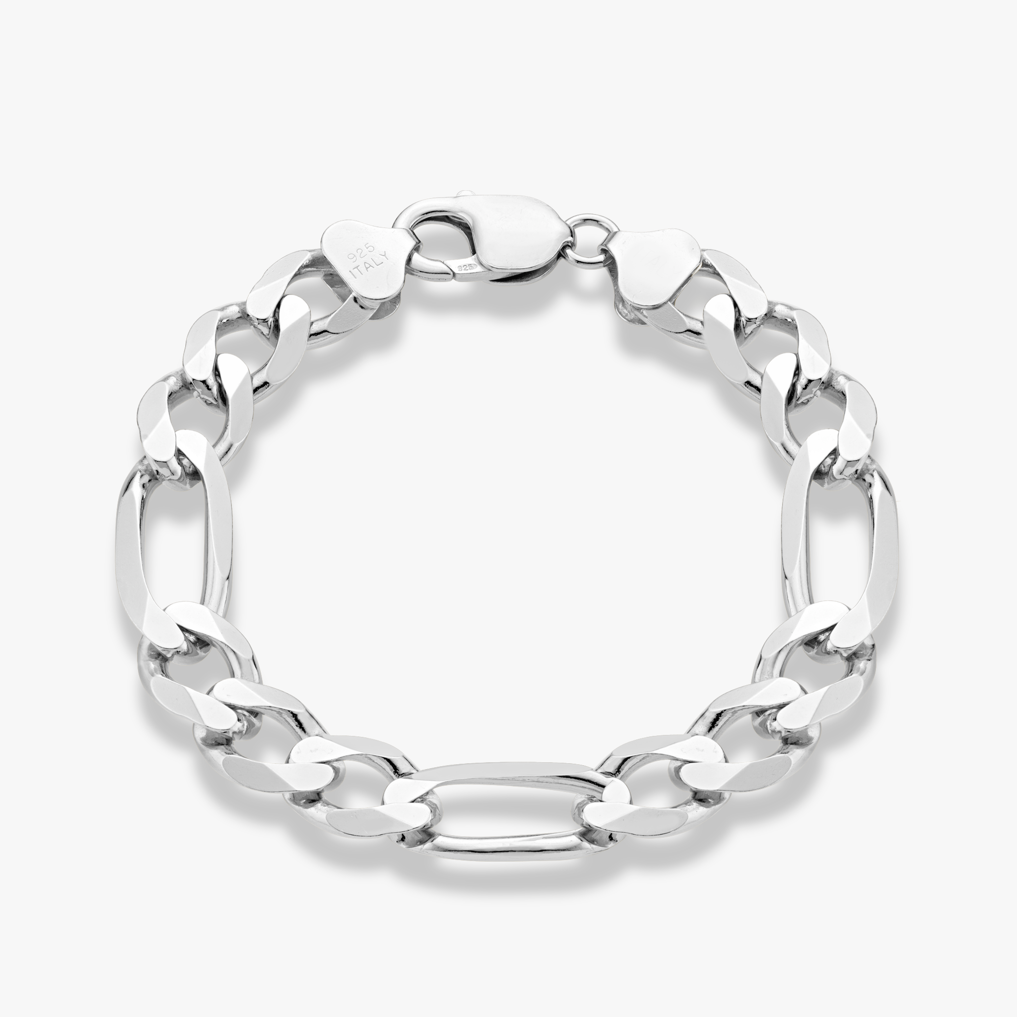 Figaro Chain Bracelet in Sterling Silver, 11mm