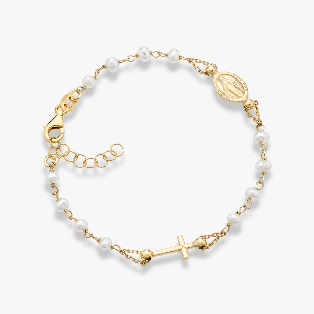 Freshwater Pearl Rosary Adjustable Bracelet in 18k Gold Over Sterling Silver