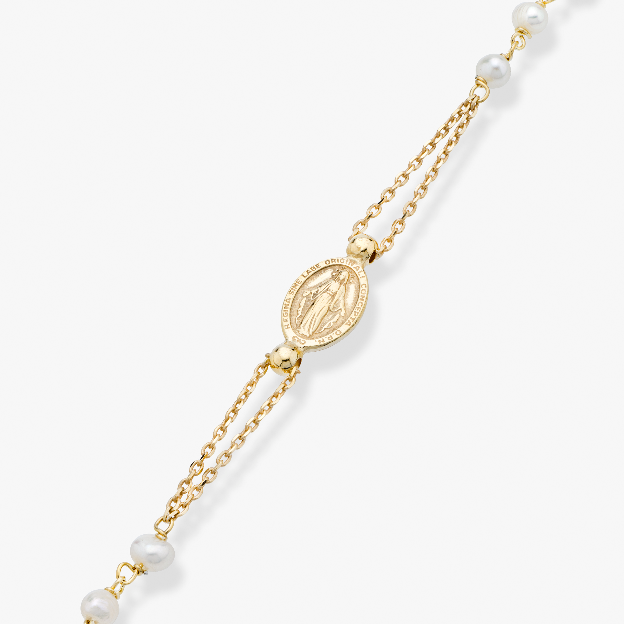 Freshwater Pearl Rosary Beaded Sideways Cross Necklace in 18k Gold Over Sterling Silver