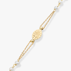 Freshwater Pearl Rosary Beaded Sideways Cross Necklace in 18k Gold Over Sterling Silver