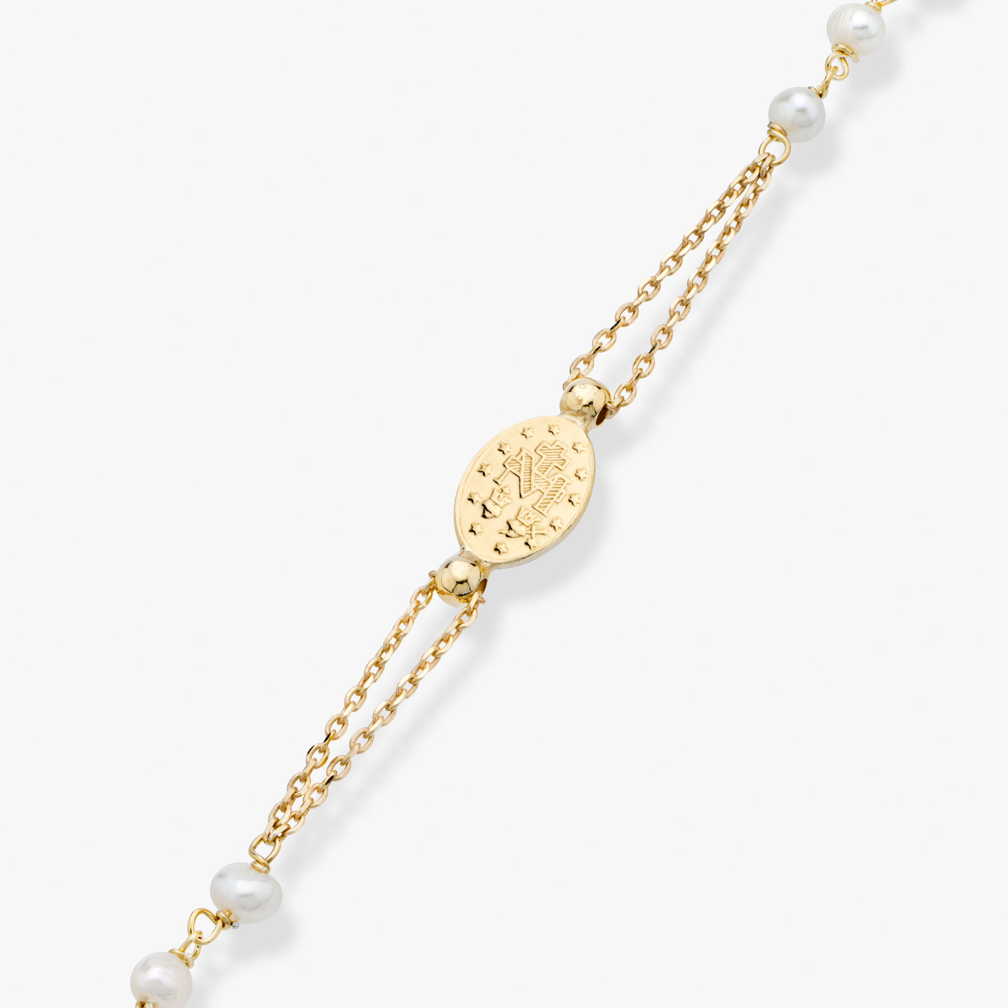 Freshwater Pearl Rosary Beaded Sideways Cross Necklace in 18k Gold Over Sterling Silver