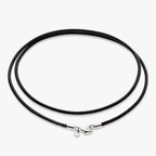 Genuine Black Leather Cord Necklace with Rhodium Plated Sterling Silver Clasp, 2mm