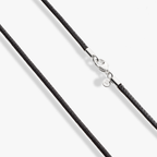 Genuine Black Leather Cord Necklace with Rhodium Plated Sterling Silver Clasp, 2mm