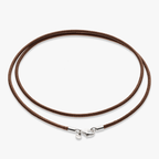 Genuine Brown Leather Cord Necklace with Rhodium Plated Sterling Silver Clasp, 2mm