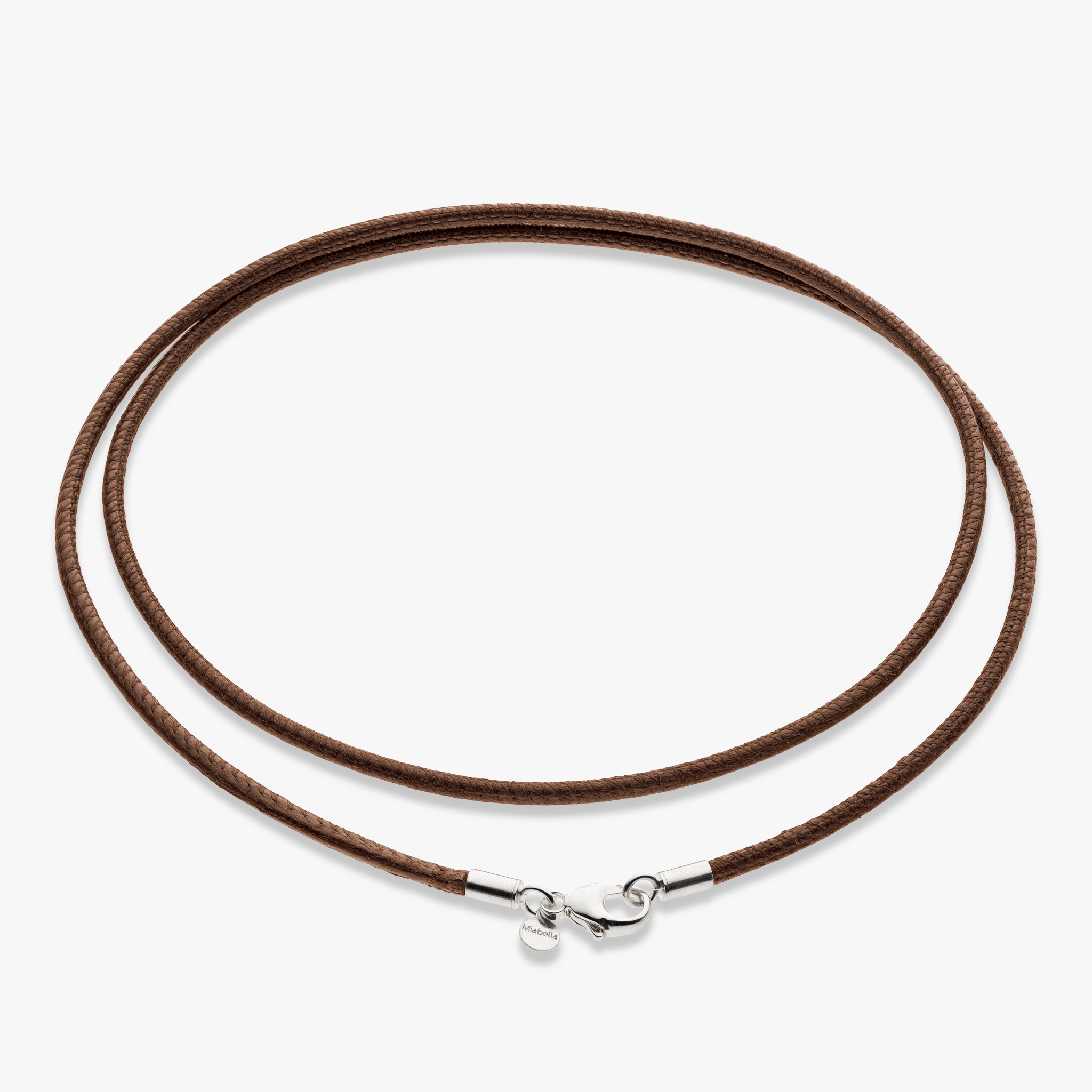 Genuine Brown Leather Cord Necklace with Rhodium Plated Sterling Silver Clasp, 2mm