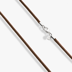 Genuine Brown Leather Cord Necklace with Rhodium Plated Sterling Silver Clasp, 2mm
